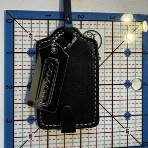 Coach Black Leather Luggage Tag with Metal Tag